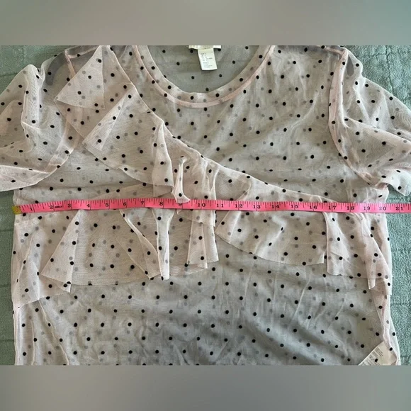 H&M Light Pink Sheer Ruffle Polka Dot Shirt Women’s Size L Top - Picture 4 of 6